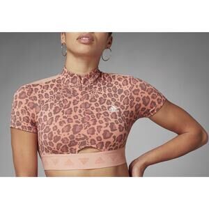 Adidas Hyperglam Crop Top Zip Tee Multi/Focus Pink Leopard Women’s Large